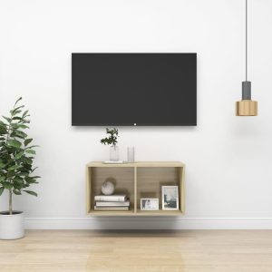 vidaXL Wisząca szafka pod TV, kolor dąb sonoma, 37x37x72 cm