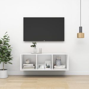 vidaXL Wisząca szafka pod TV, biała, 37x37x107 cm