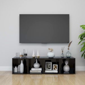 vidaXL Szafki pod TV, 4 szt., wysoki połysk, czarne, 37x35x37 cm