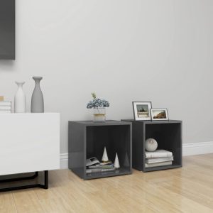 vidaXL Szafki pod TV, 2 szt., wysoki połysk, szare, 37x35x37 cm