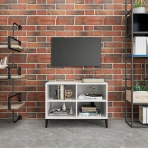 vidaXL Szafka TV z metalowymi nóżkami, biała, połysk, 69,5x30x50 cm