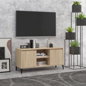 vidaXL Szafka TV, metalowe nóżki, dąb sonoma, 103,5x35x50 cm