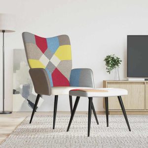 vidaXL Fotel z podnóżkiem, patchwork, obity tkaniną