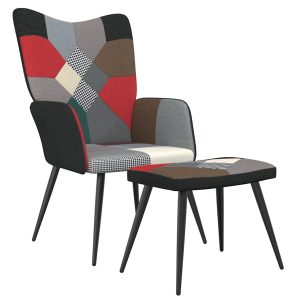 vidaXL Fotel z podnóżkiem, patchwork, obity tkaniną