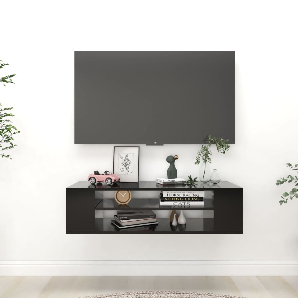 vidaXL Wisząca szafka TV, czarna, 100x30x26,5 cm