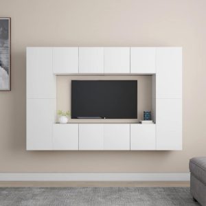 vidaXL 8-cz. zestaw szafek TV, biały, materiał drewnopochodny