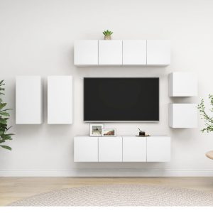 vidaXL 8-cz. zestaw szafek TV, biały, materiał drewnopochodny