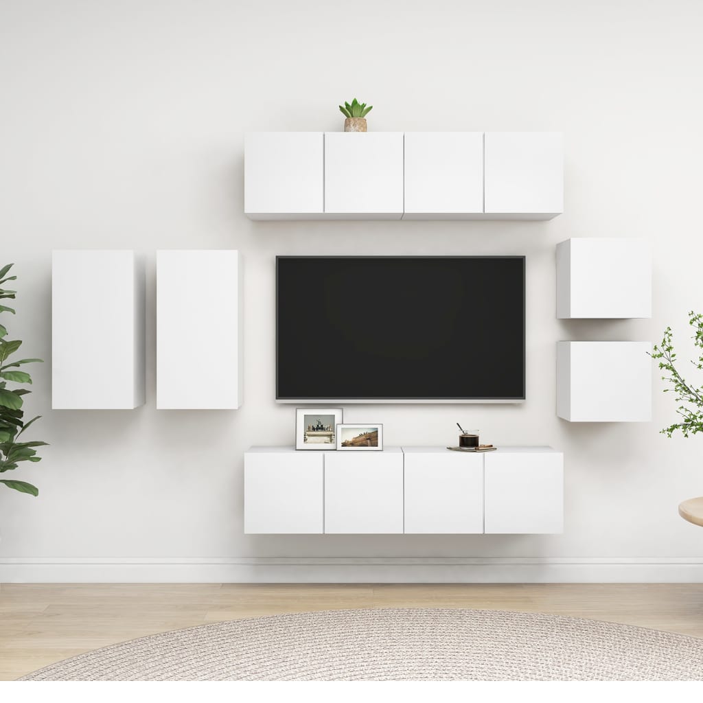 vidaXL 8-cz. zestaw szafek TV, biały, materiał drewnopochodny