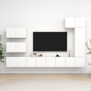 vidaXL 8-cz. zestaw szafek TV, biały, płyta wiórowa