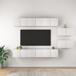 vidaXL Szafki telewizyjne, 8 szt., białe, materiał drewnopochodny