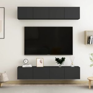 vidaXL Szafki TV, 4 szt., czarne, 80x30x30 cm, materiał drewnopochodny