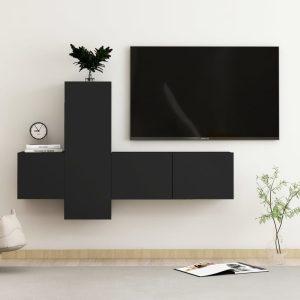 vidaXL 3-cz. zestaw szafek TV, czarny, materiał drewnopochodny