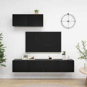 vidaXL Szafki telewizyjne, 3 szt., czarne, materiał drewnopochodny