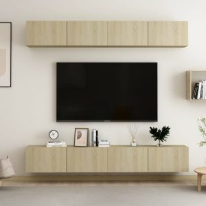 vidaXL Szafki telewizyjne, 4 szt., dąb sonoma, 100x30x30 cm, płyta