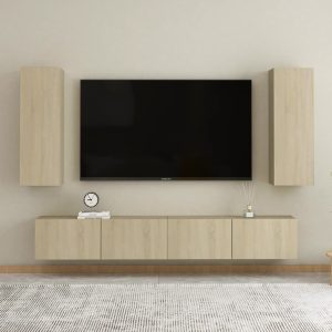 vidaXL 4-cz. zestaw szafek TV, dąb sonoma, materiał drewnopochodny