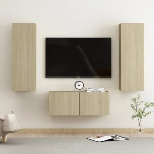 vidaXL 3-cz. zestaw szafek TV, dąb sonoma, materiał drewnopochodny