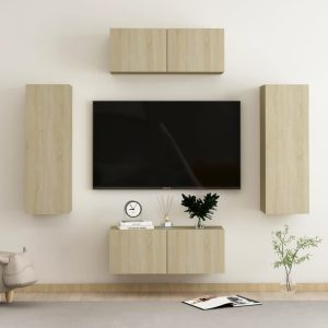 vidaXL 4-cz. zestaw szafek TV, dąb sonoma, materiał drewnopochodny