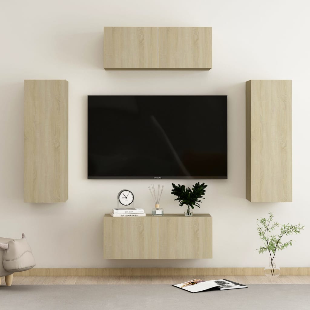 vidaXL 4-cz. zestaw szafek TV, dąb sonoma, materiał drewnopochodny