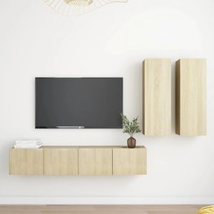 vidaXL 4-cz. zestaw szafek TV, dąb sonoma, materiał drewnopochodny