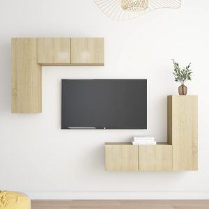 vidaXL 4-cz. zestaw szafek TV, dąb sonoma, materiał drewnopochodny