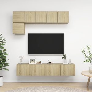 vidaXL 5-cz. zestaw szafek TV, dąb sonoma, materiał drewnopochodny