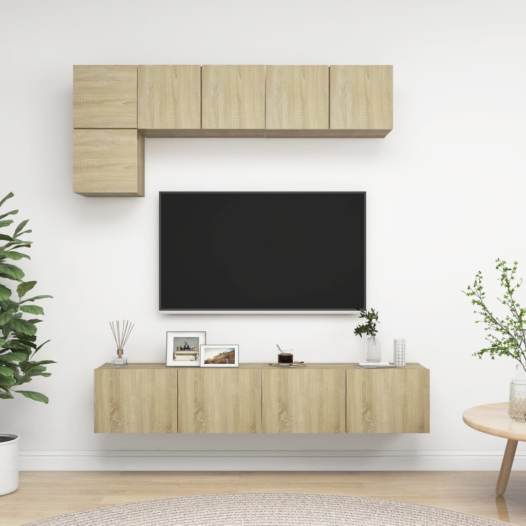 vidaXL 5-cz. zestaw szafek TV, dąb sonoma, materiał drewnopochodny