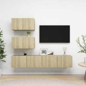 vidaXL 4-cz. zestaw szafek TV, dąb sonoma, materiał drewnopochodny