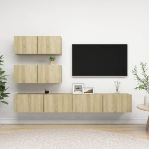 vidaXL 4-cz. zestaw szafek TV, dąb sonoma, materiał drewnopochodny