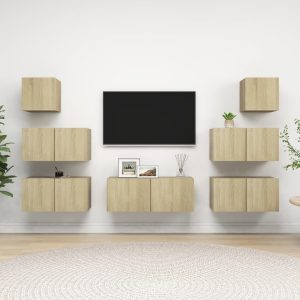 vidaXL 7-cz. zestaw szafek TV, dąb sonoma, materiał drewnopochodny