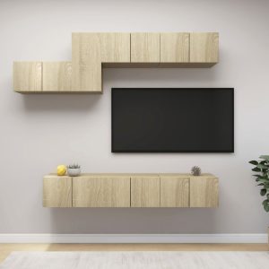 vidaXL 7-cz. zestaw szafek TV, dąb sonoma, płyta wiórowa