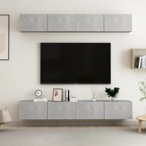 vidaXL Szafki telewizyjne, 4 szt., szarość betonu, 100x30x30 cm, płyta
