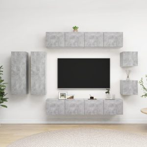 vidaXL 8-cz. zestaw szafek TV, szarość betonu, materiał drewnopochodny