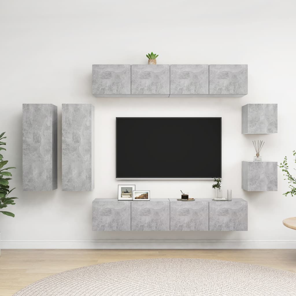 vidaXL 8-cz. zestaw szafek TV, szarość betonu, materiał drewnopochodny