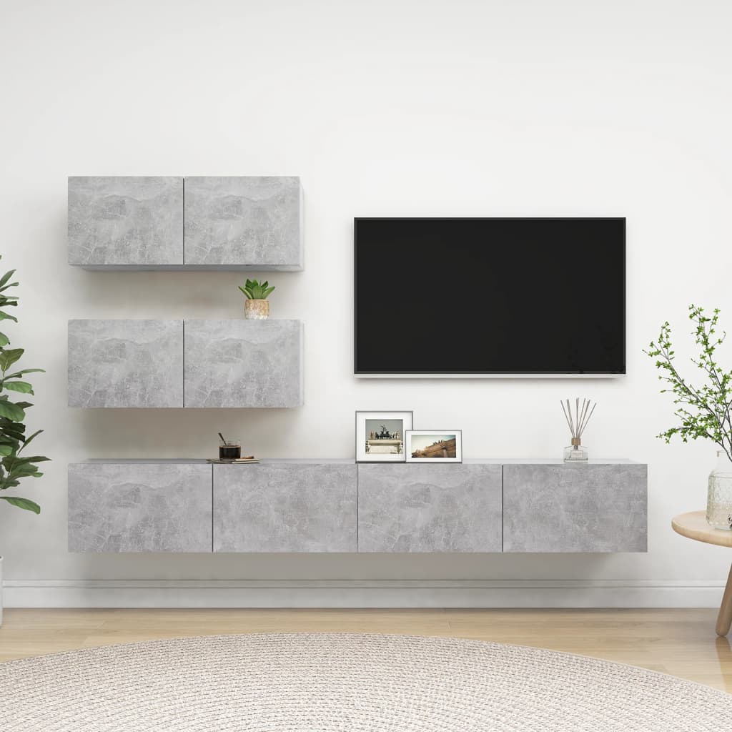 vidaXL 4-cz. zestaw szafek TV, szarość betonu, materiał drewnopochodny