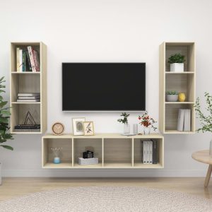 vidaXL 3-cz. zestaw szafek TV, dąb sonoma, materiał drewnopochodny