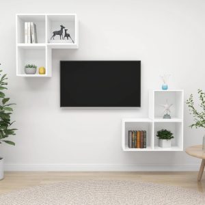 vidaXL 4-cz. zestaw szafek TV, biały, materiał drewnopochodny