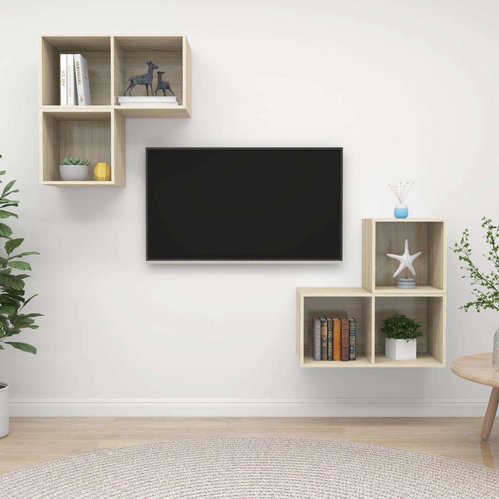 vidaXL 4-cz. zestaw szafek TV, dąb sonoma, materiał drewnopochodny