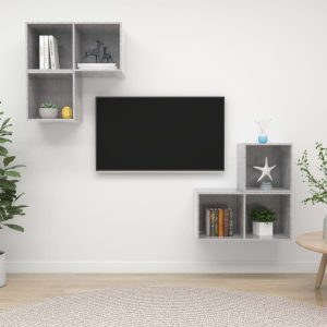 vidaXL 4-cz. zestaw szafek TV, szarość betonu, materiał drewnopochodny