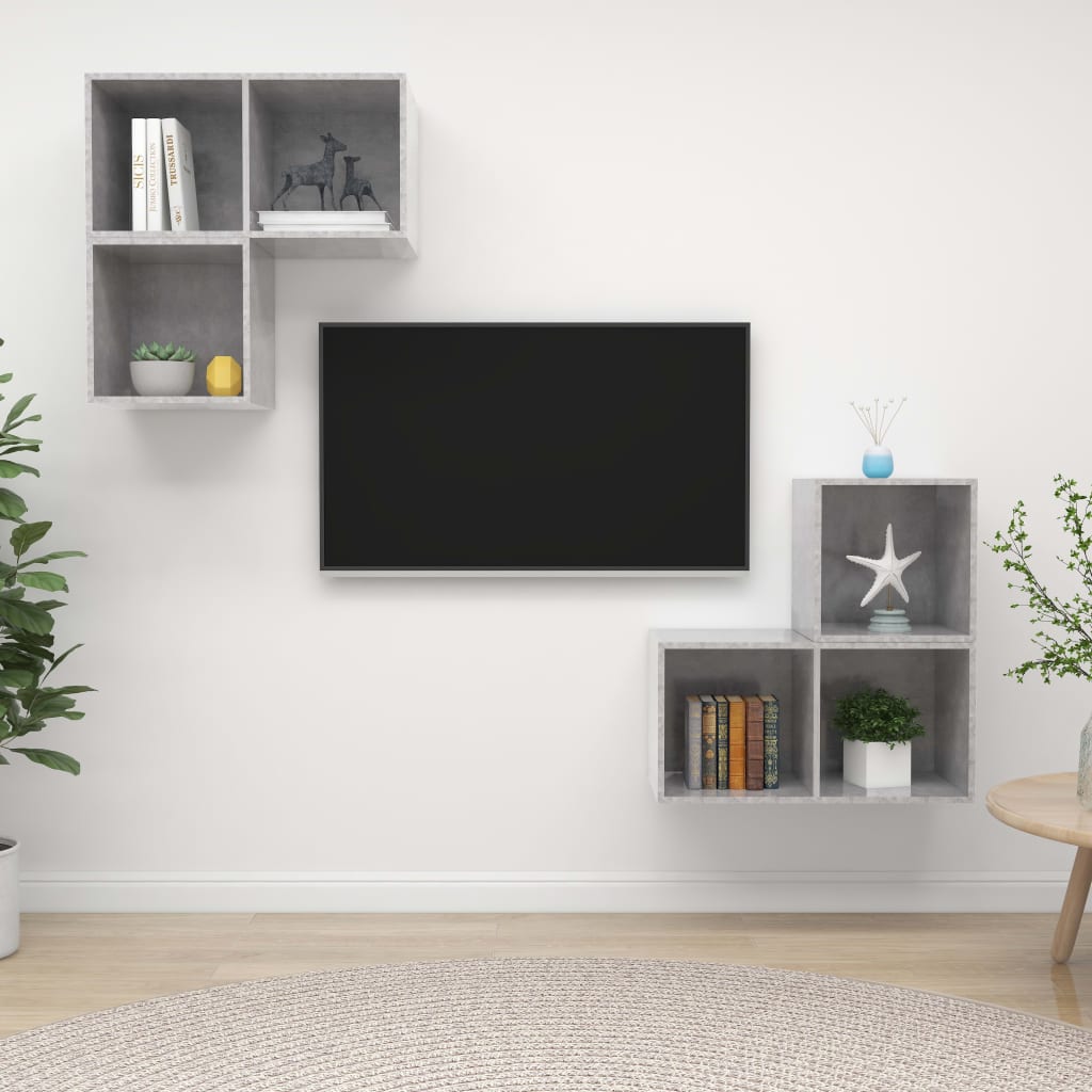 vidaXL 4-cz. zestaw szafek TV, szarość betonu, materiał drewnopochodny