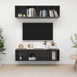 vidaXL Wiszące szafki TV, 2 szt., wysoki połysk, szare