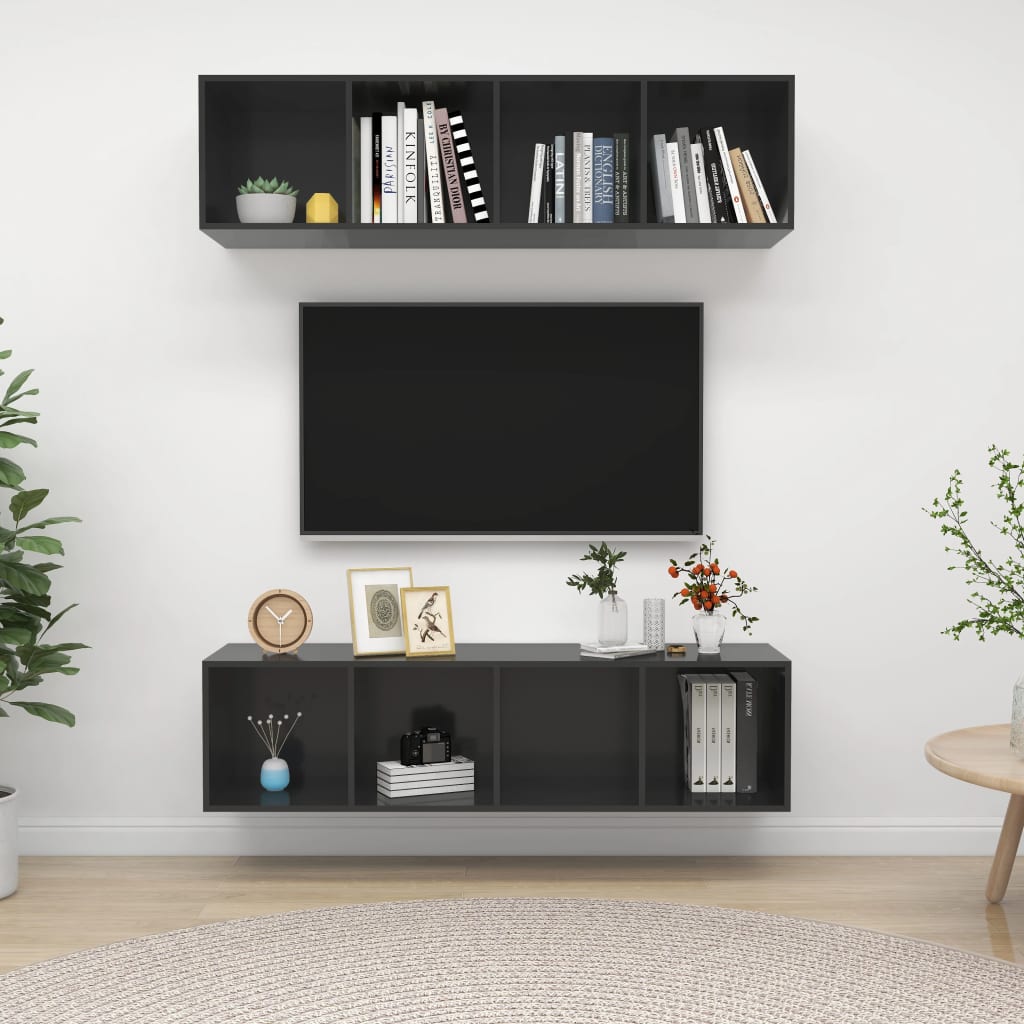 vidaXL Wiszące szafki TV, 2 szt., wysoki połysk, szare
