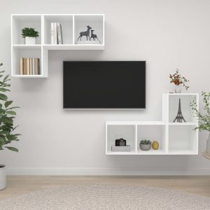 vidaXL Wiszące szafki TV, 4 szt., białe, materiał drewnopochodny