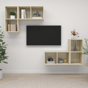 vidaXL Wiszące szafki TV, 4 szt., dąb sonoma, płyta wiórowa
