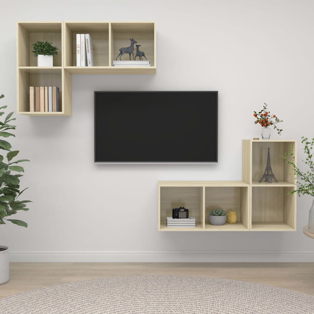 vidaXL Wiszące szafki TV, 4 szt., dąb sonoma, płyta wiórowa