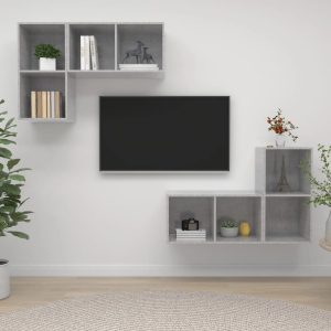 vidaXL Wiszące szafki TV, 4 szt., szarość betonu, płyta wiórowa