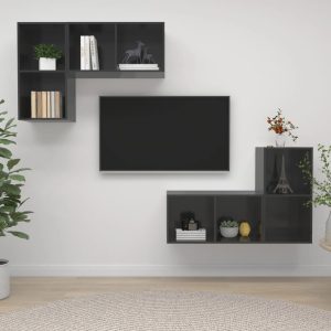 vidaXL Wiszące szafki TV, 4 szt., wysoki połysk, szare, płyta wiórowa