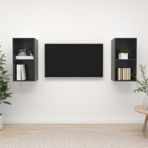 vidaXL Wiszące szafki TV, 2 szt., wysoki połysk, szare, płyta wiórowa