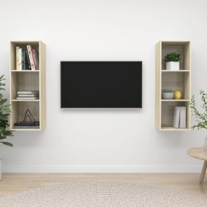 vidaXL Wiszące szafki TV, 2 szt., dąb sonoma, płyta wiórowa