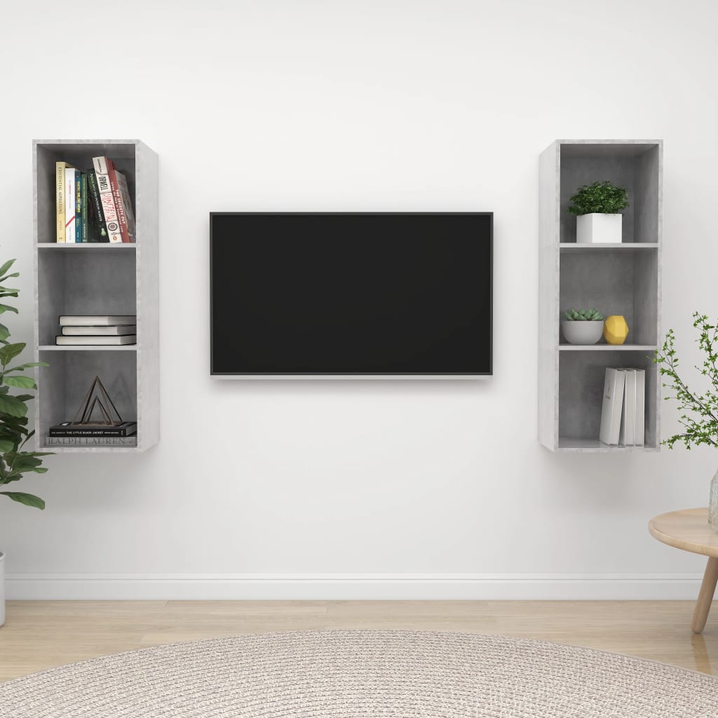 vidaXL Wiszące szafki TV, 2 szt., szarość betonu