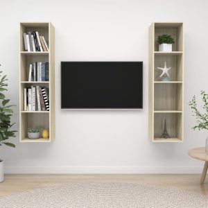 vidaXL Wiszące szafki TV, 2 szt., dąb sonoma, płyta wiórowa